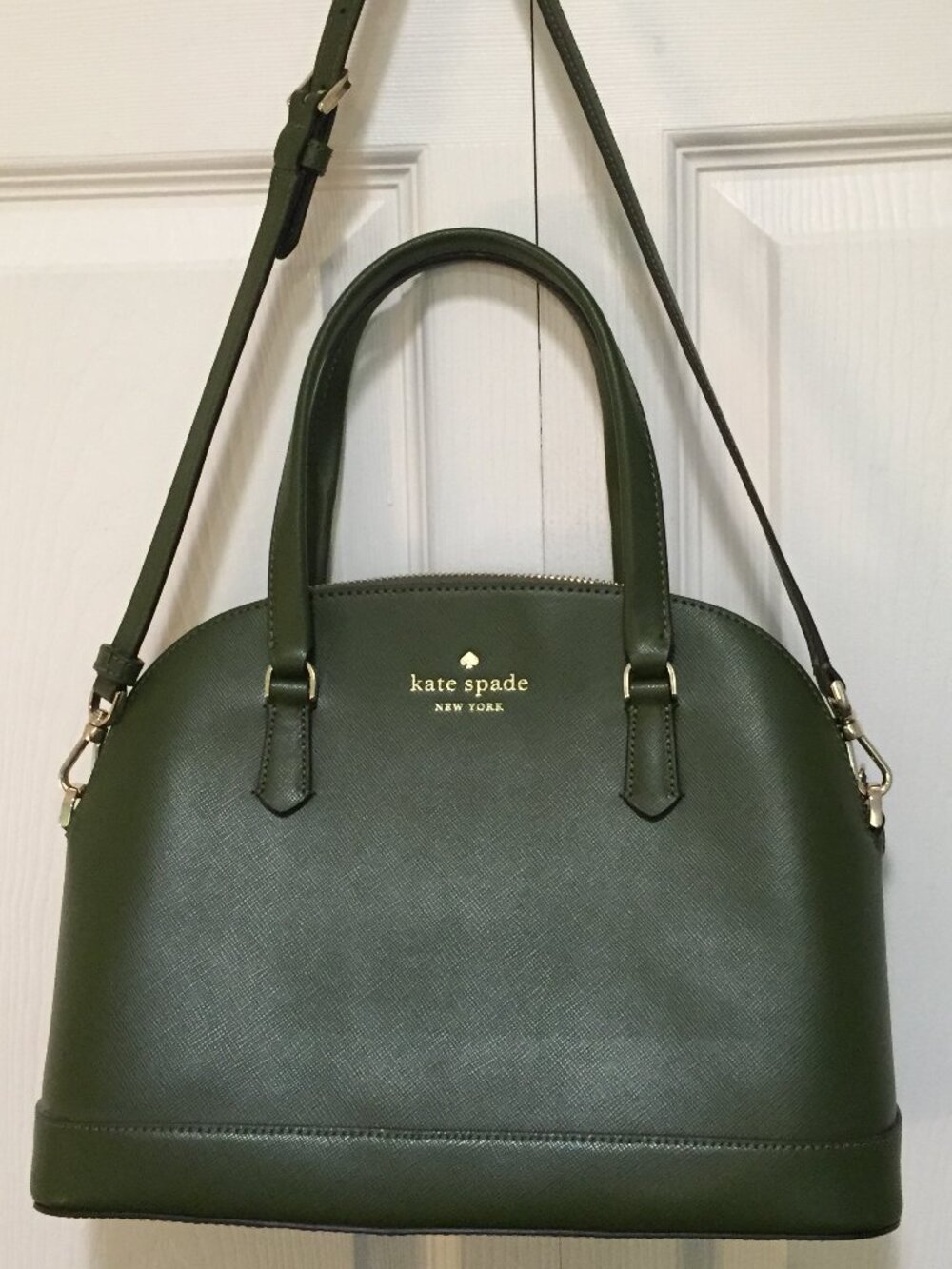 Kate Spade Sadie Leather Dome Satchel Crossbody Bag Purse Dark Green